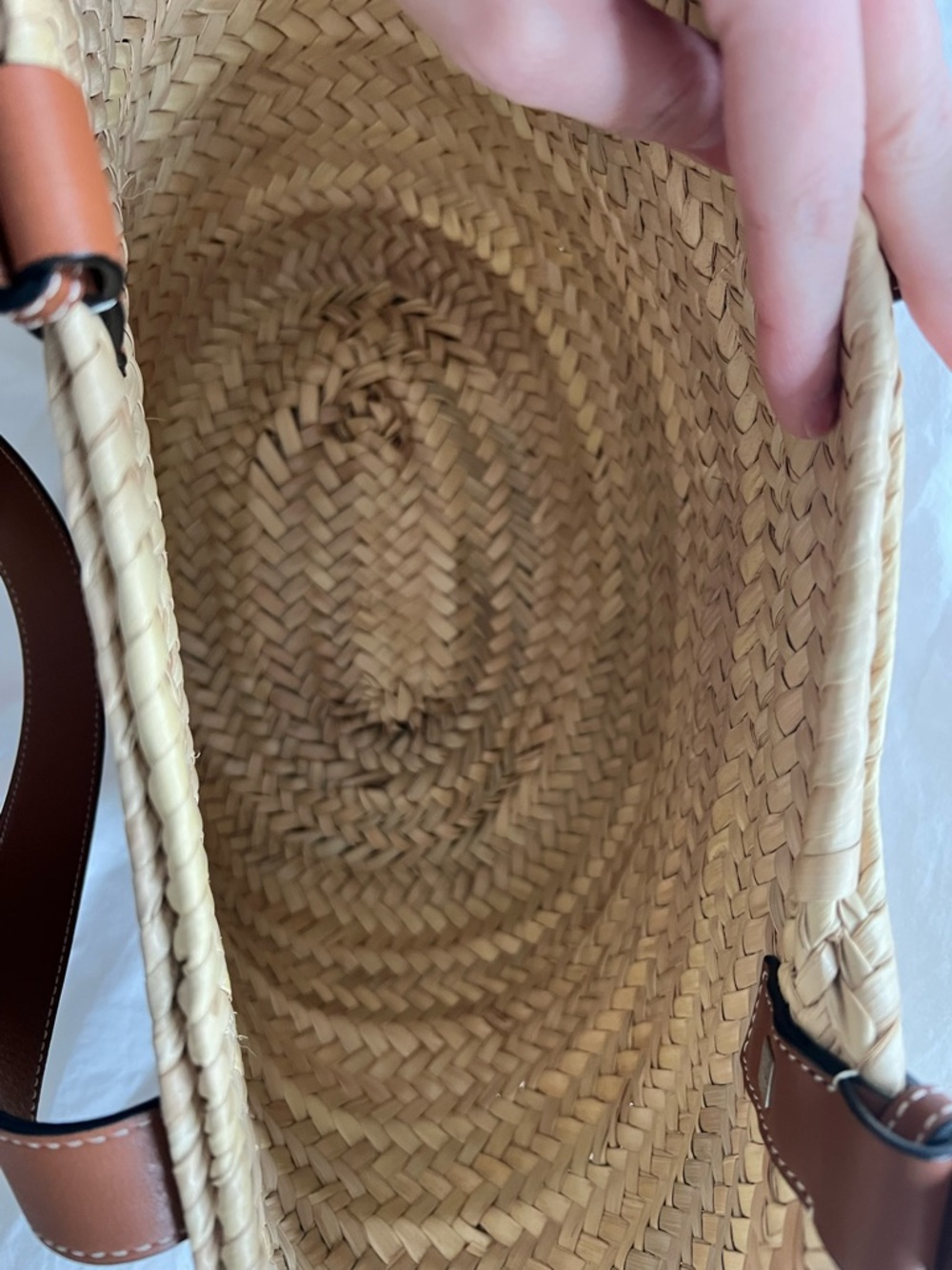 Loewe Medium Leather Trimmed Raffia Straw Basket Bag - Picture 3 of 6